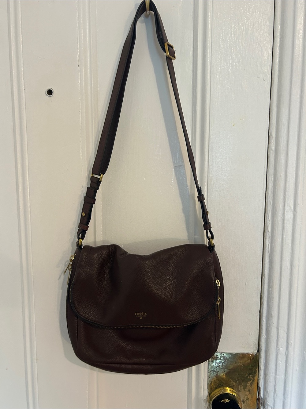 Fossil Brown Pebbled Leather Shoulder Crossbody